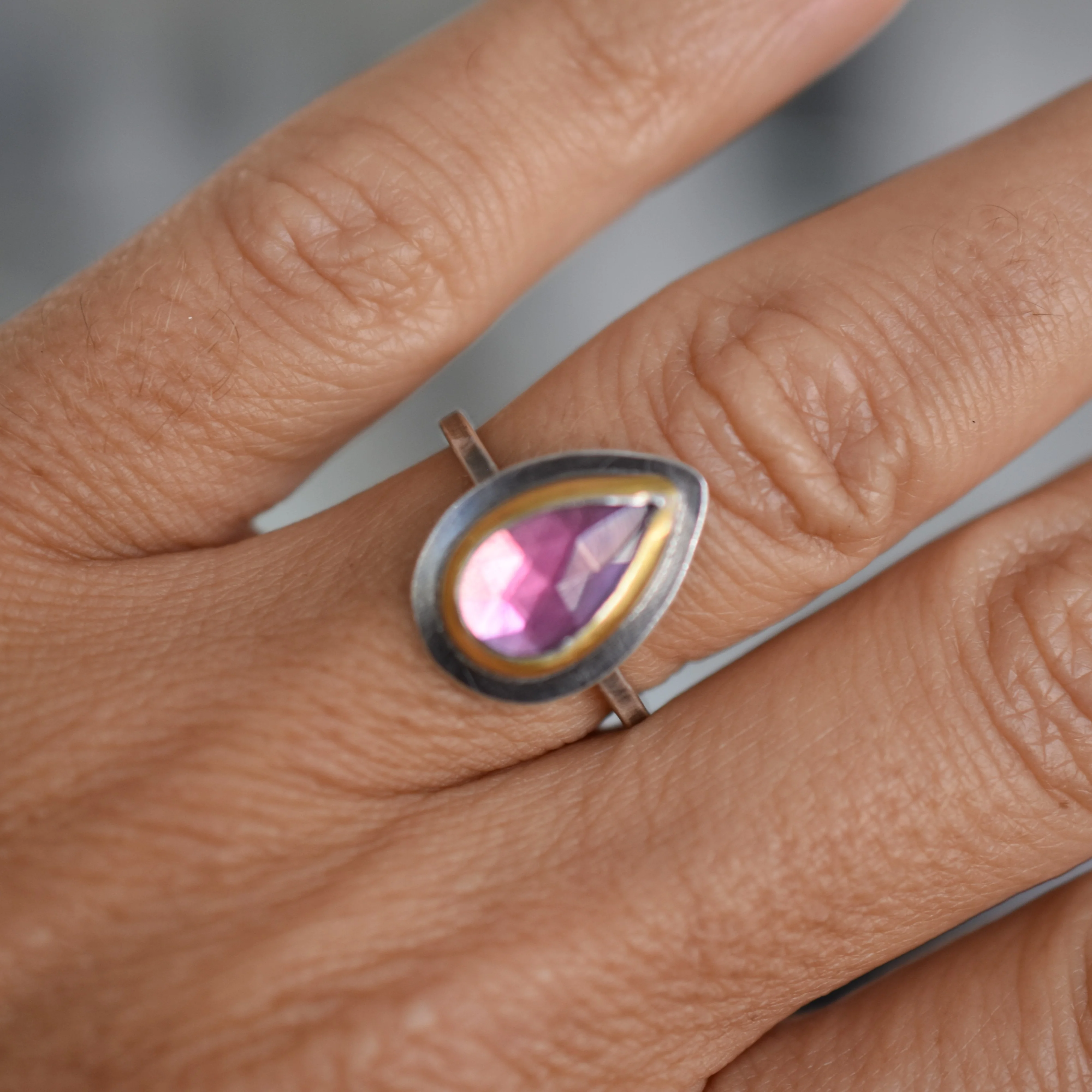 Pink Tourmaline Crescent Rim Ring - Image 3