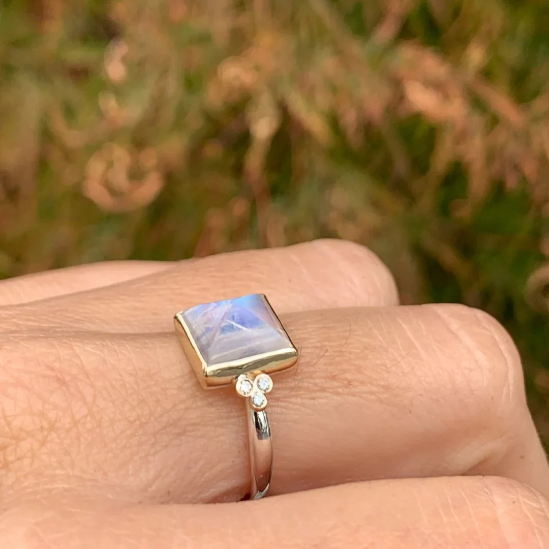 Princess Cut Moonstone and Diamond Ring - Image 3