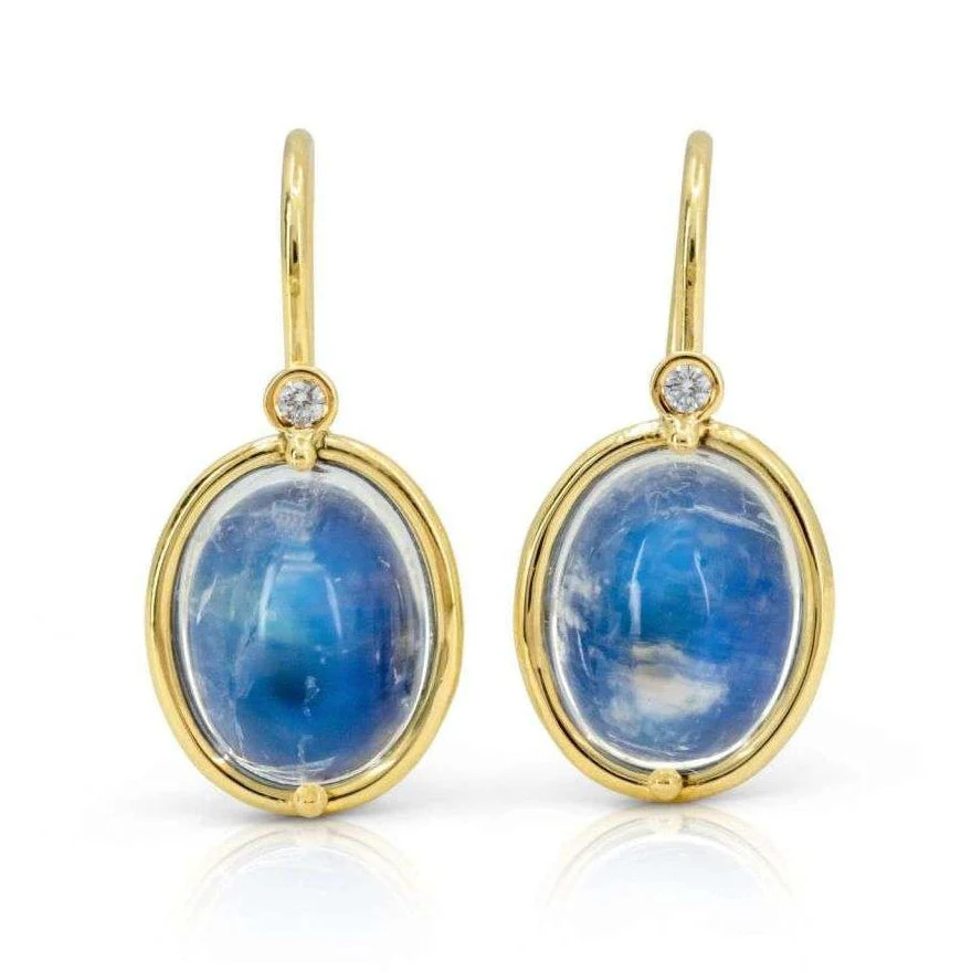 Rainbow Moonstone with Diamond Hanging Earrings