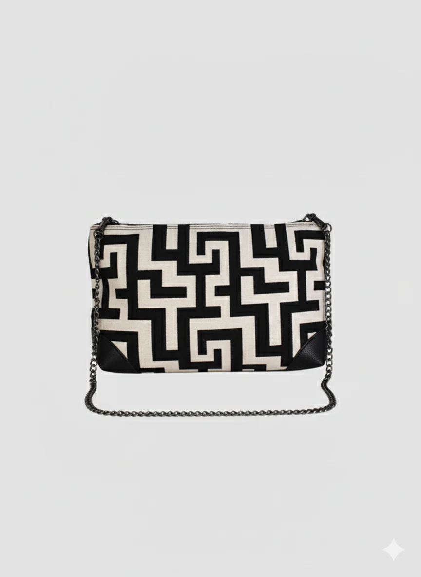 REA Crossbody Bag – CLASSIC Pattern in Ecru/Black - Image 2