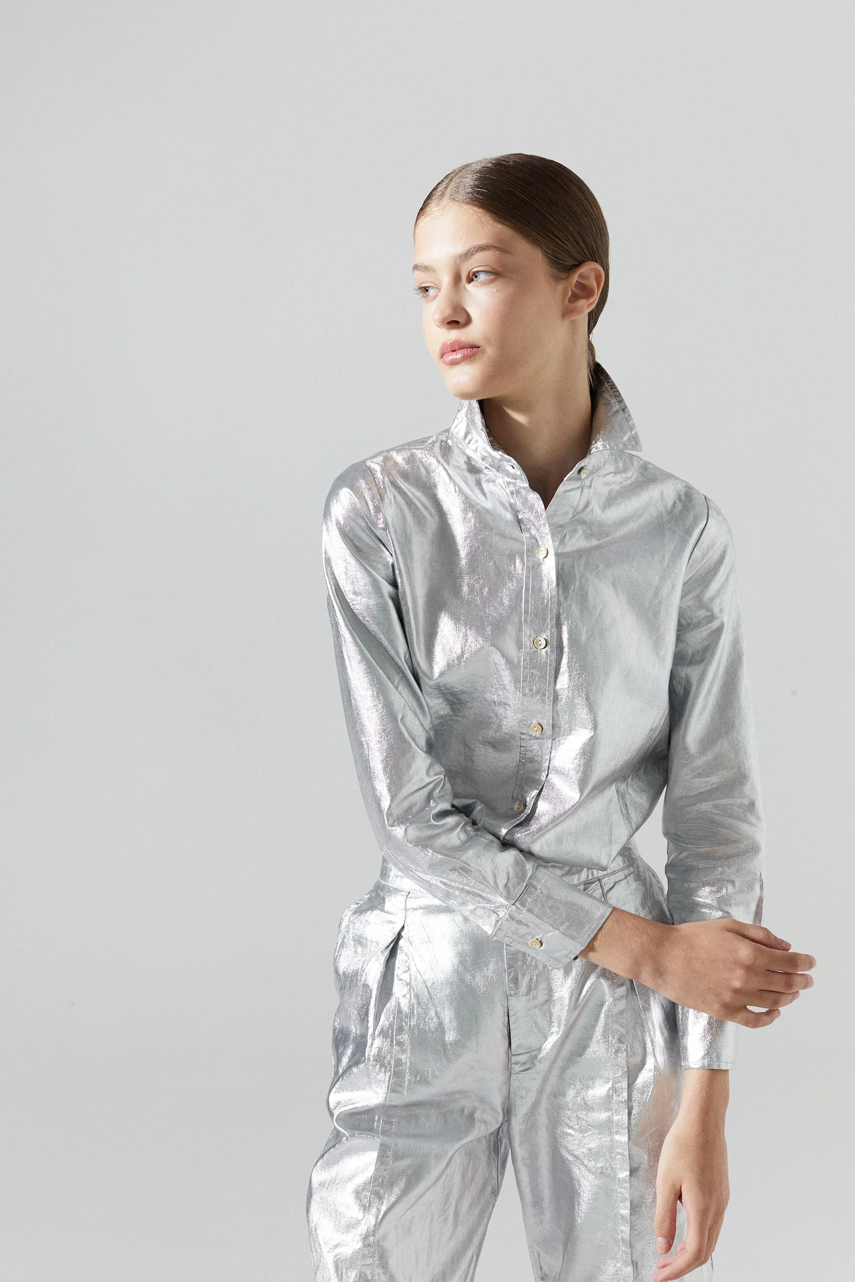 San Marino Metallic Linen Shirt- Silver - Image 2