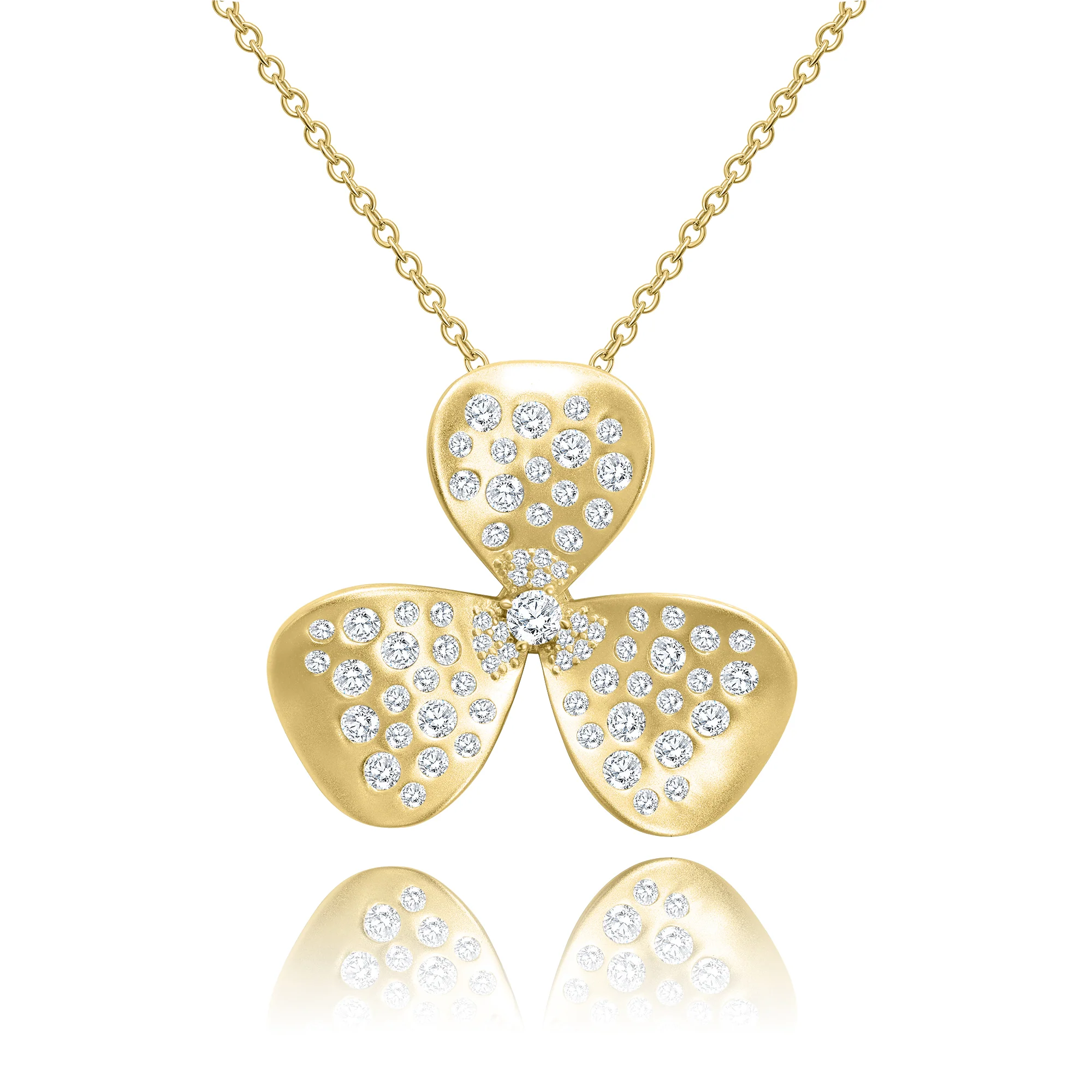 Satin Pave Petals Pendant Necklace - Gold