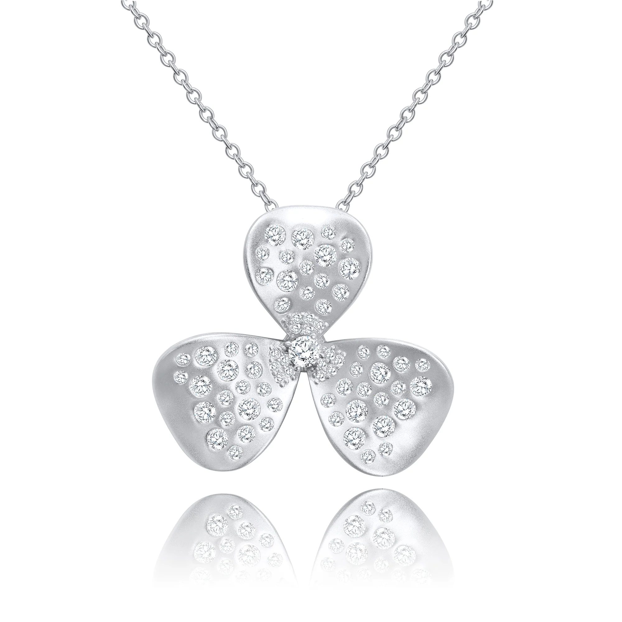 Satin Pave Petals Pendant Necklace - Silver