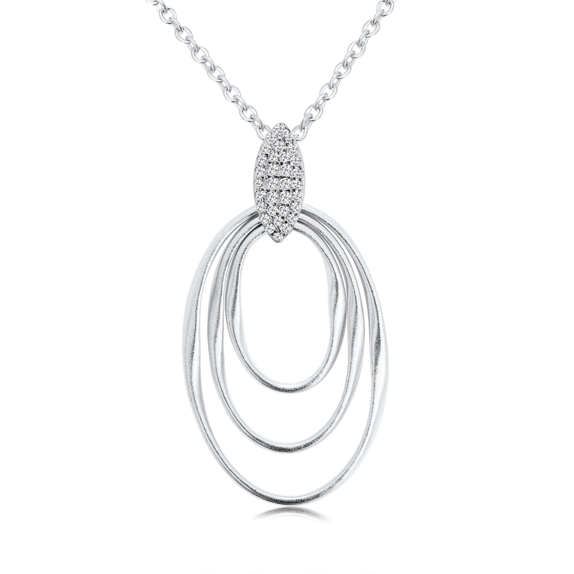 Satin Silver Lux Oval Pendant Necklace
