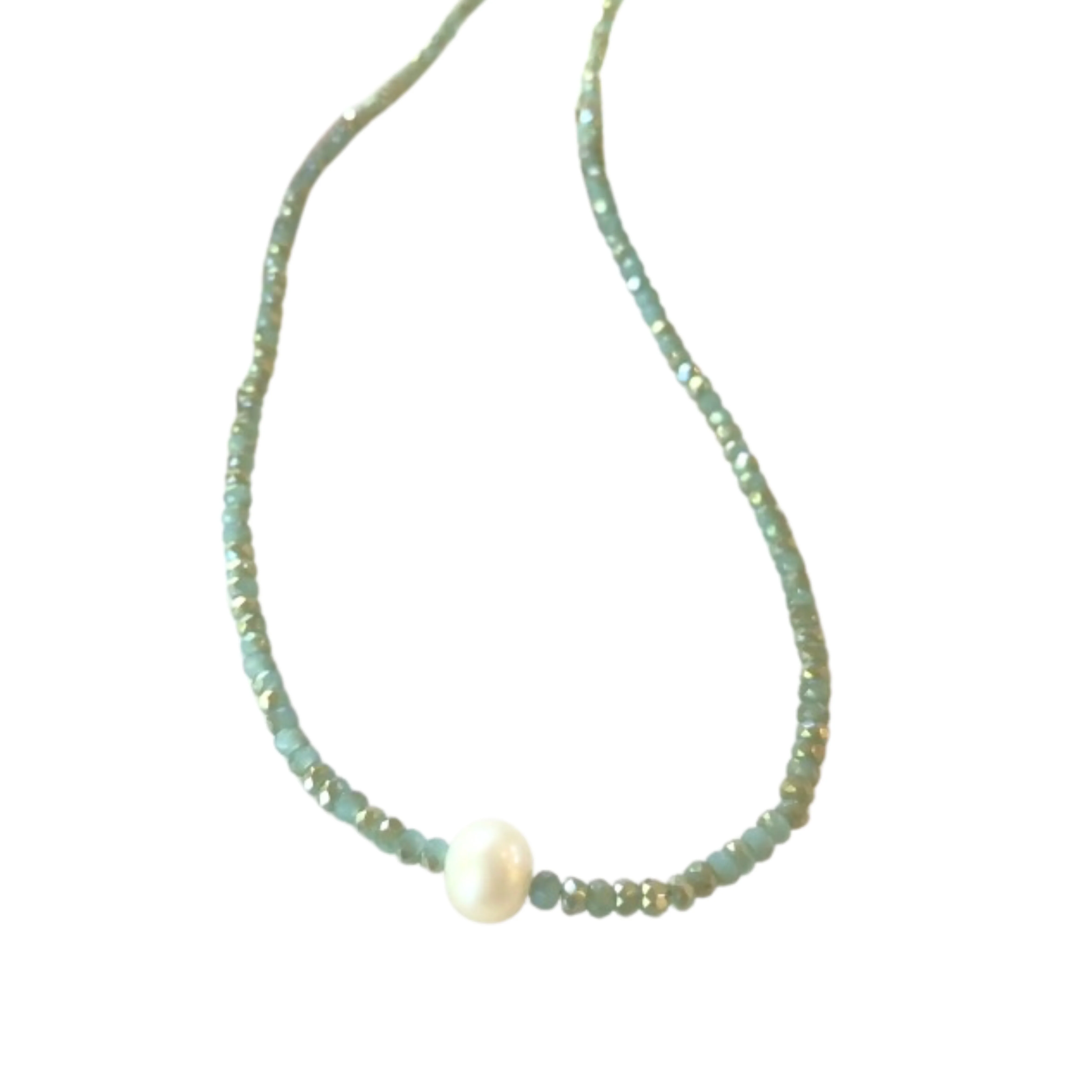 Seafoam Crystal Beaded Necklace with Pearl Center