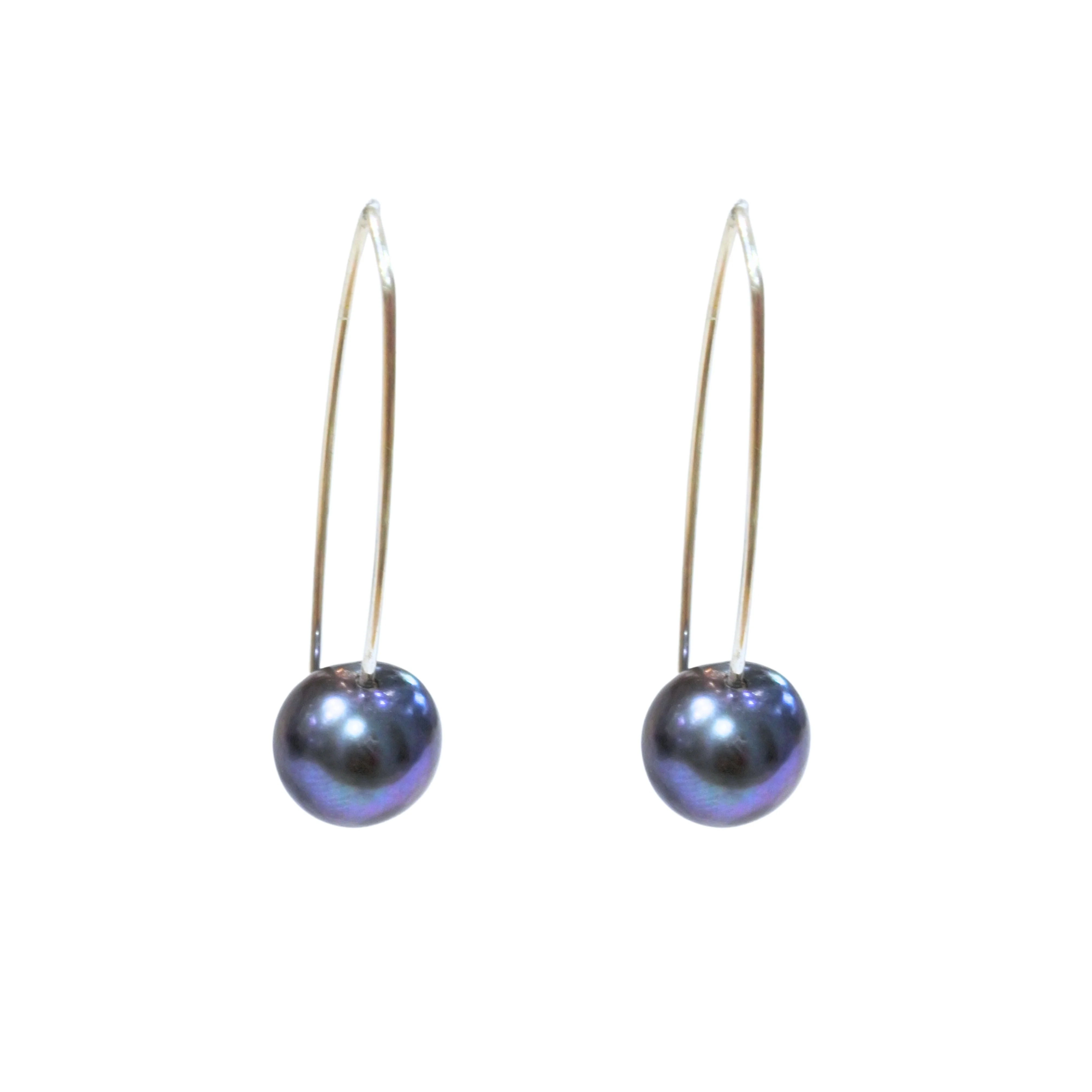 Short Silver Black Pearl Earrings