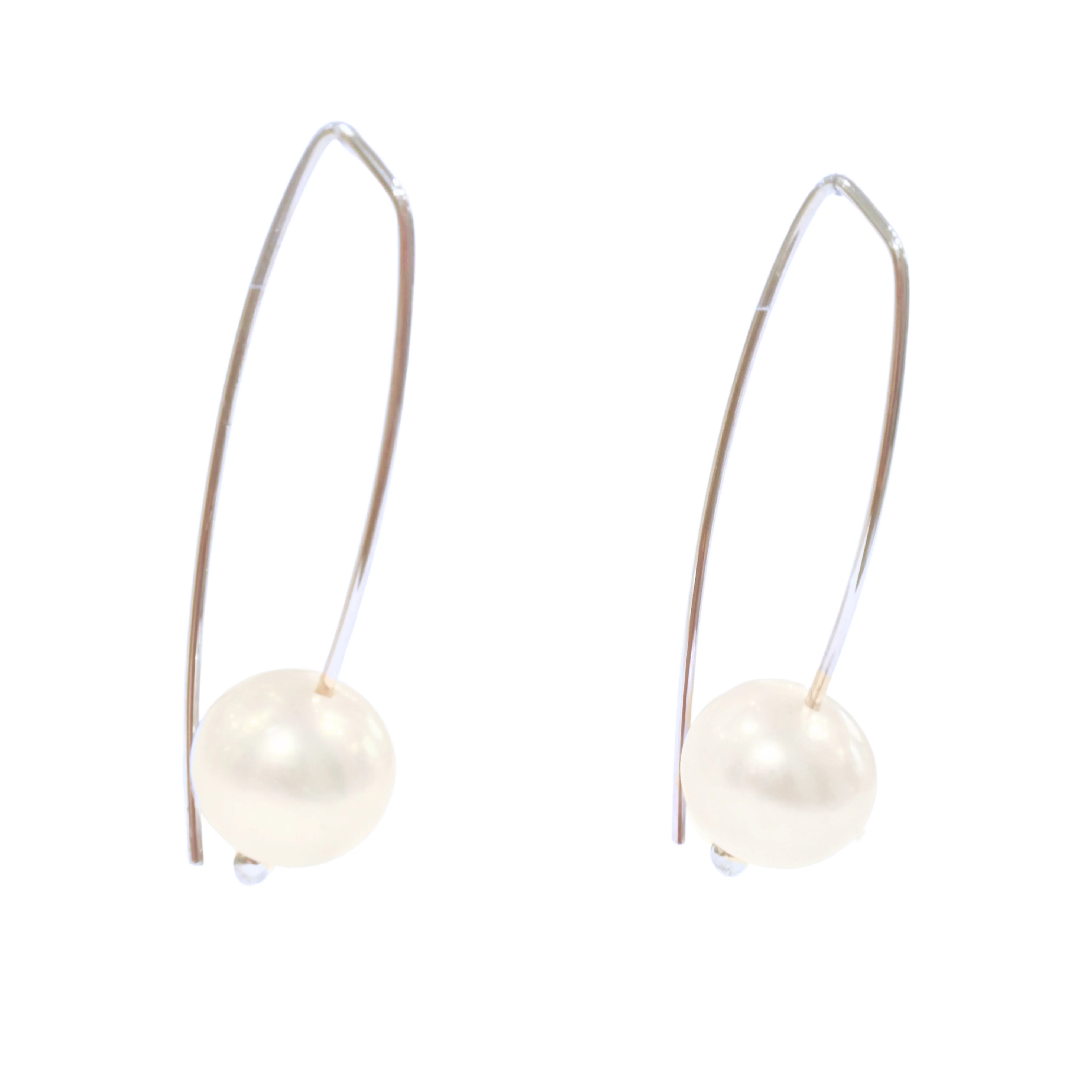 Short Silver White Pearl Earrings