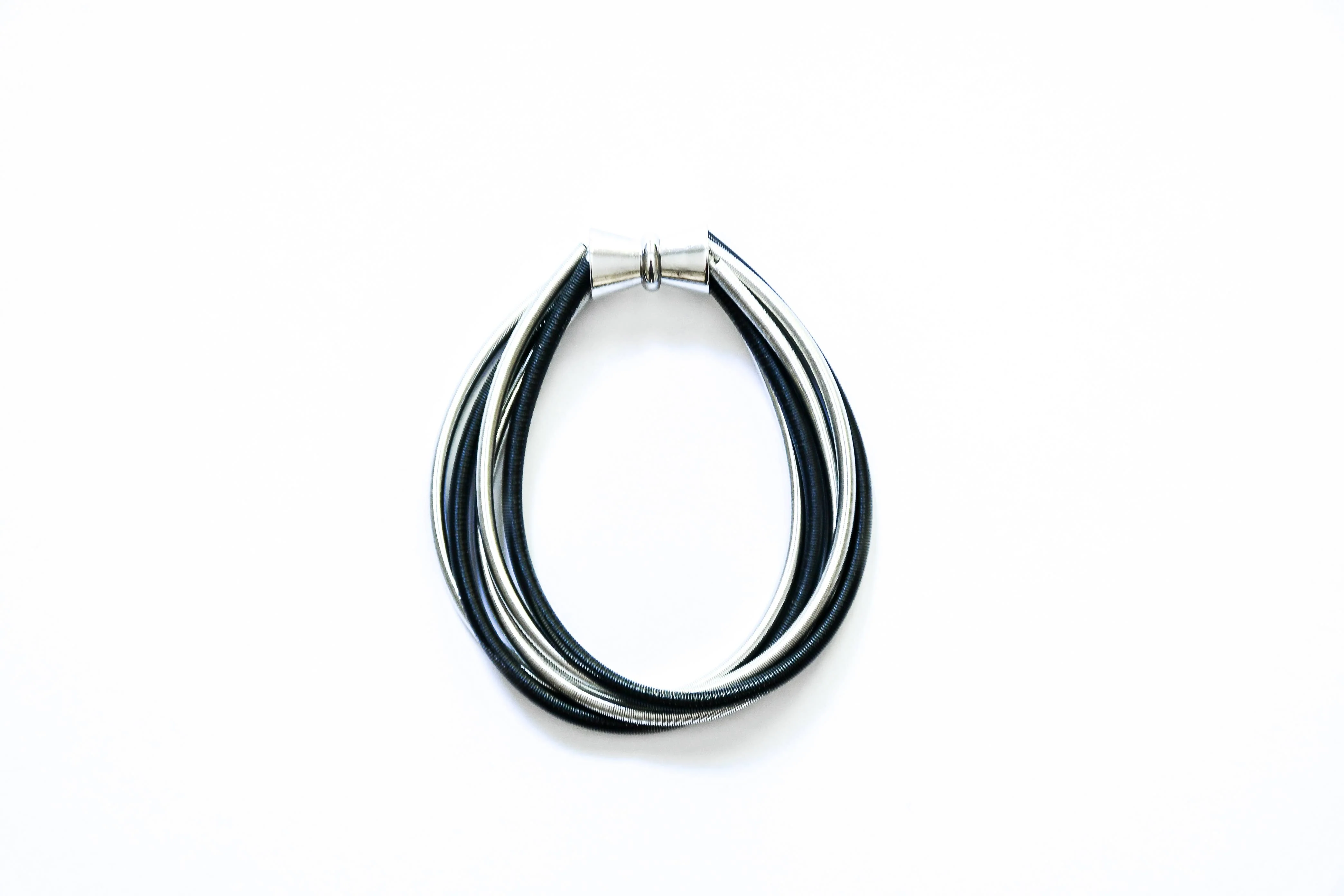 Silver and Black 5 Strand Wire Bangle Bracelet with Magnet