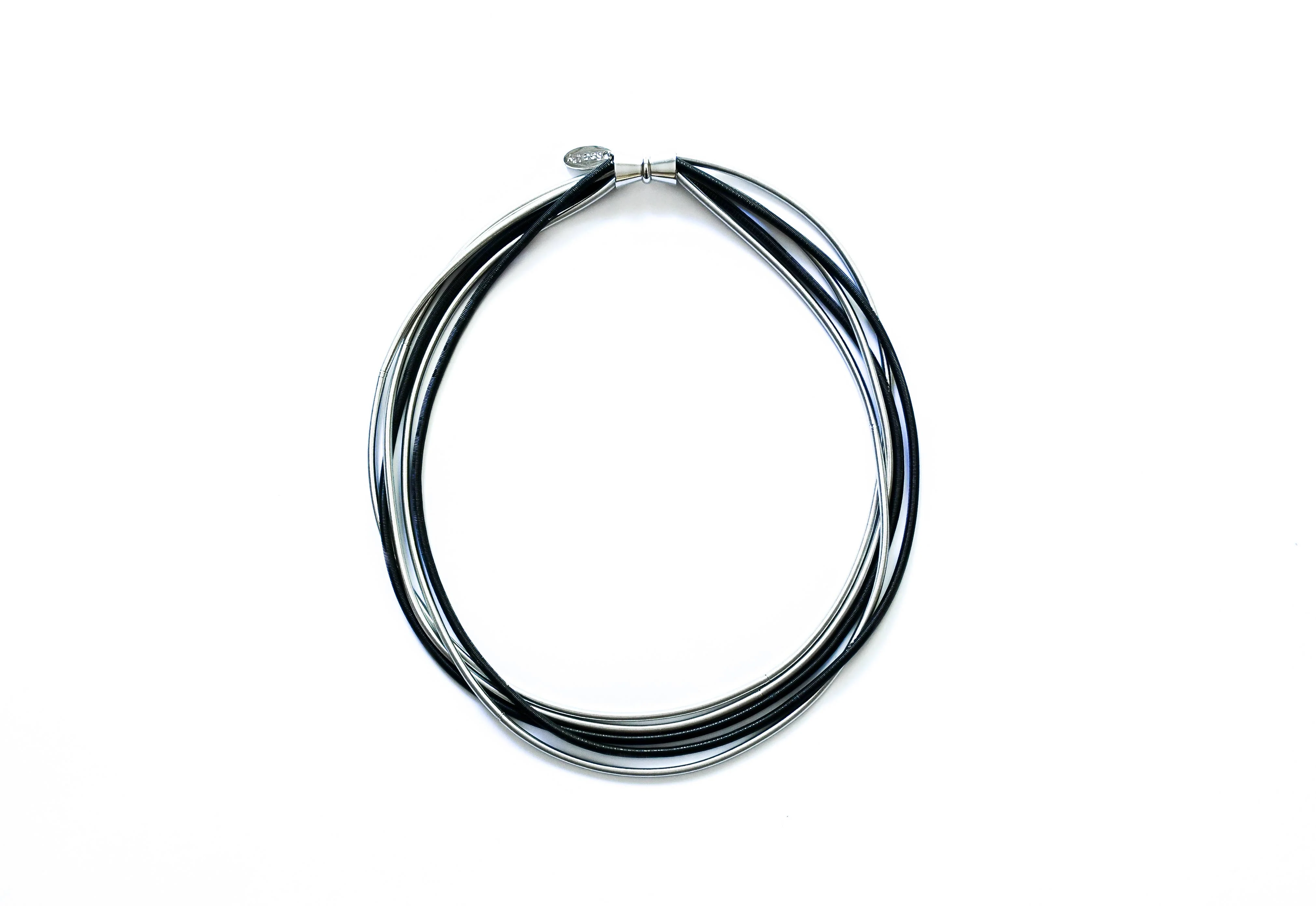 Silver and Black 5 Strand Wire Short Link & Chain Necklace