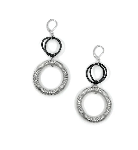 Silver and Black Loop Drop Earrings
