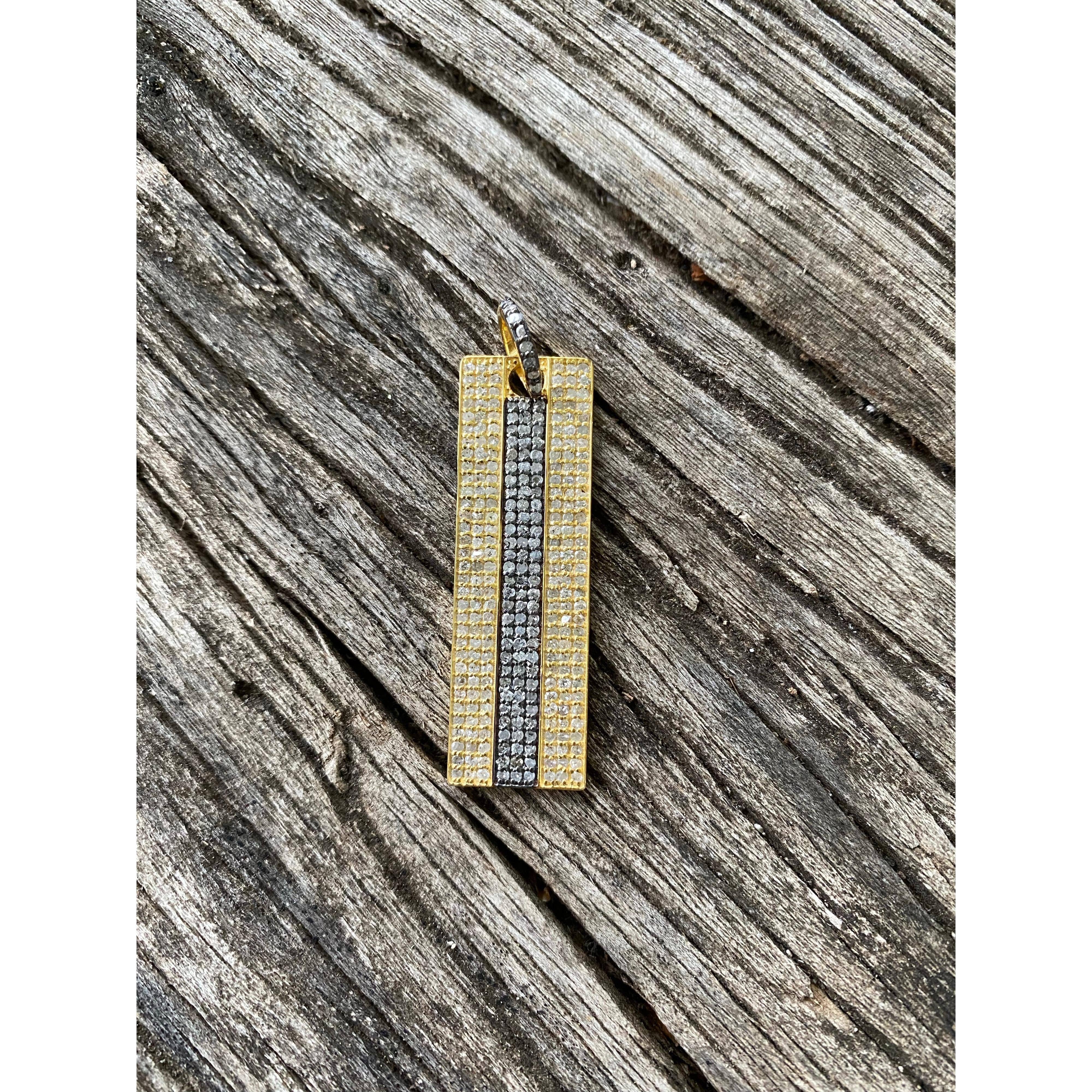 Silver and Gold Pave Diamond Rectangular Dog Tag