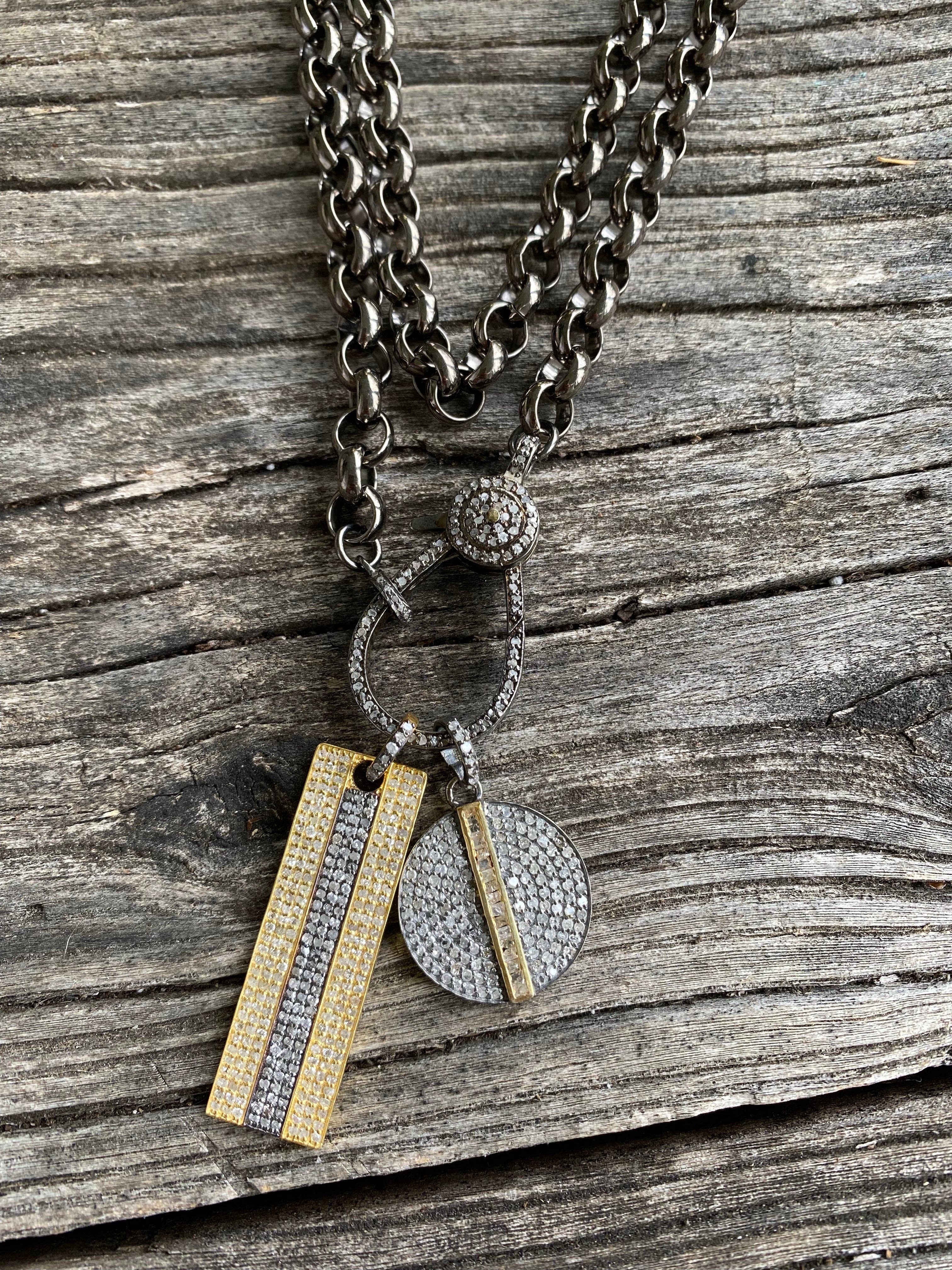 Silver and Gold Pave Diamond Rectangular Dog Tag - Image 2