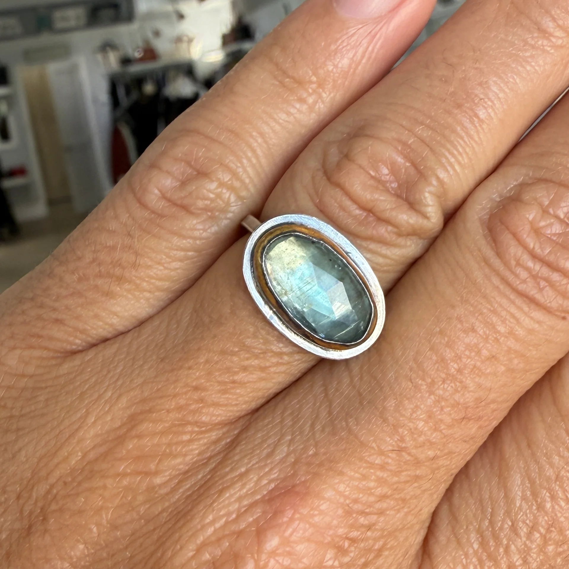 Aqua Kyanite Crescent Rim Ring - 10x14mm - Image 3