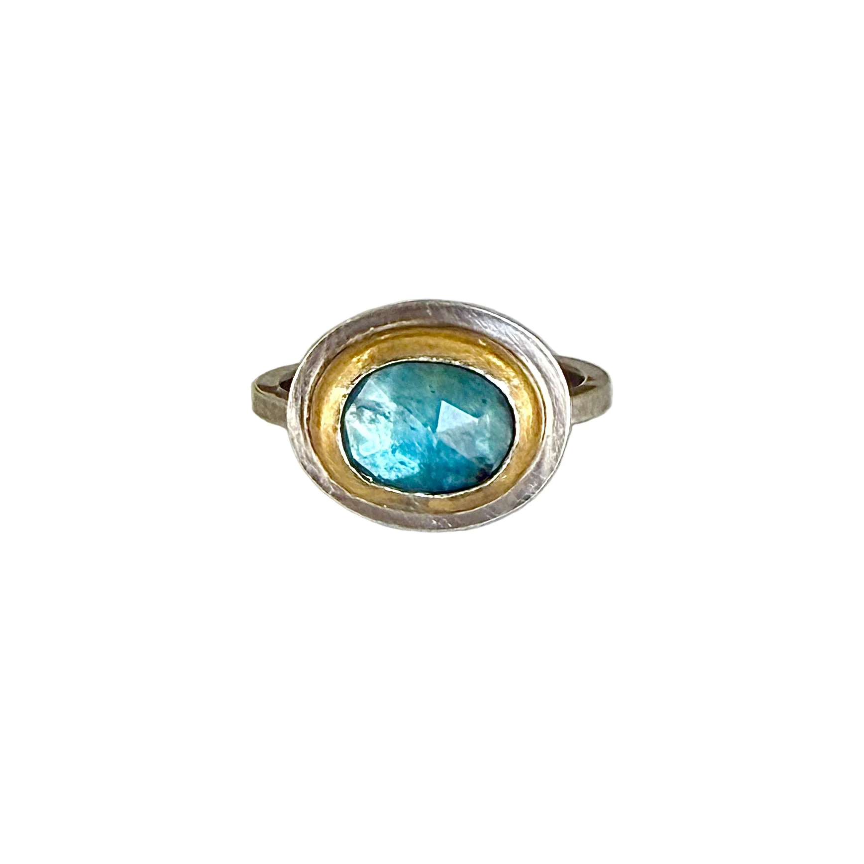 Deep Sky Blue Kyanite Crescent Rim Ring - 8x10