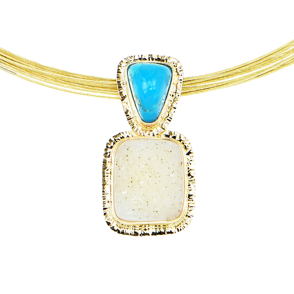 Sleeping Beauty Turquoise and White Drusy Quartz Cabochon Pendant - Image 2