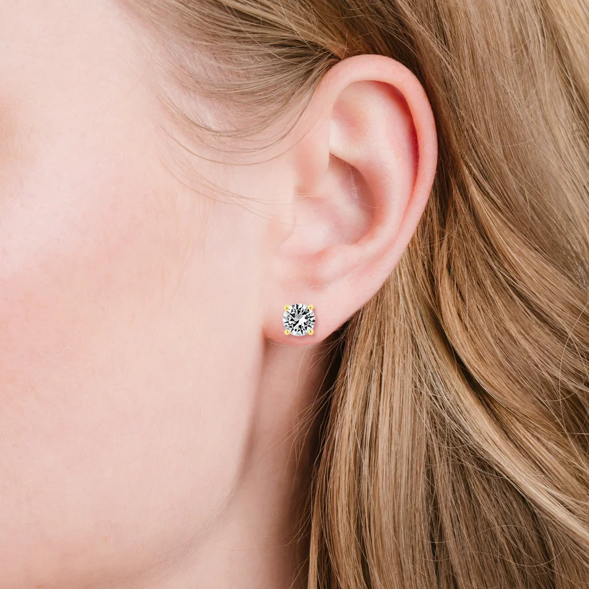 Solitaire Brilliant Stud Earrings in Gold - 1.5 CT - Image 2