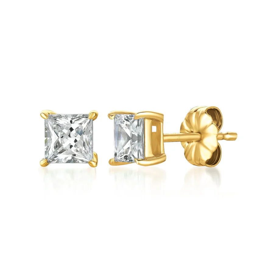Solitaire Princess Stud .75 ct - Gold