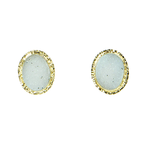 Speckled White Drusy Quartz Cabochon Earrings