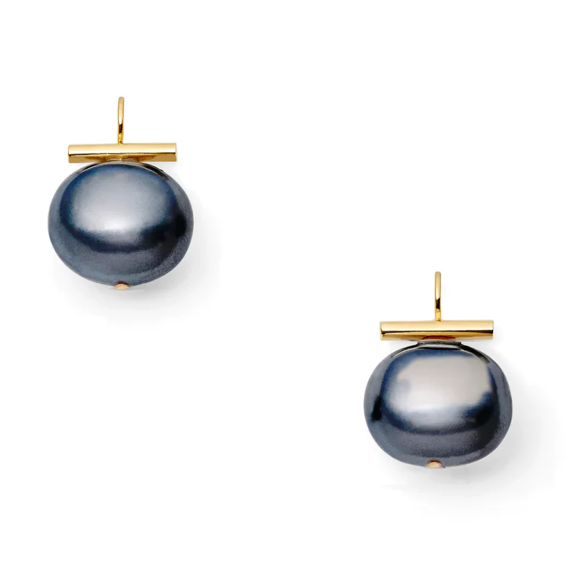 Large Pebble Pearl Earrings- Gold/Grey