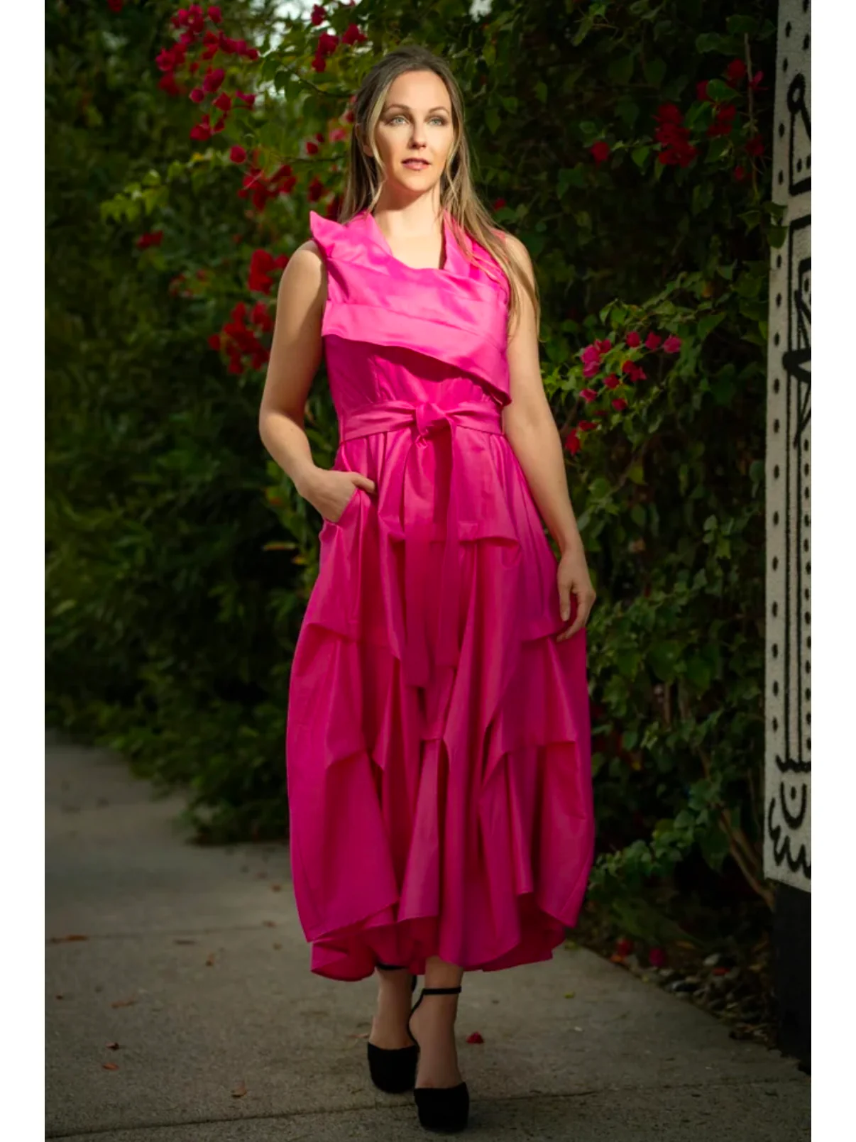 Stretch Dupioni Flag Dress - Bougainvillea - Image 4