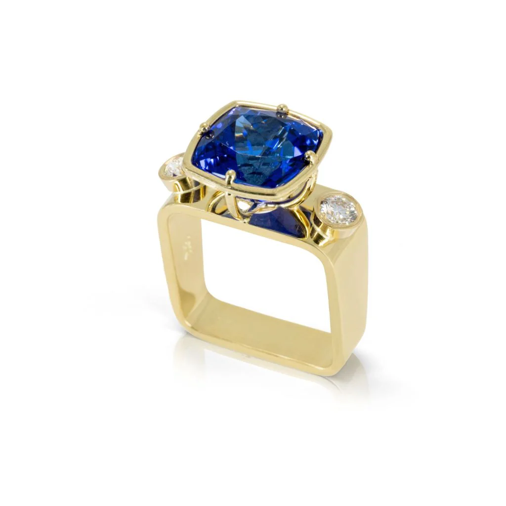 Tanzanite and Diamonds Square Ring