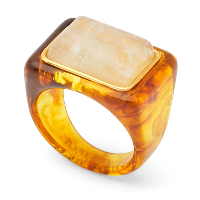 Tortoise Shell and Moonstone Block Ring