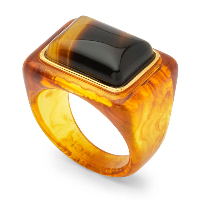 Tortoise Shell and Tigers Eye Block Ring