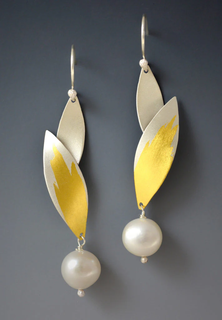 Two Leaf Pearl Earrings - Image 2