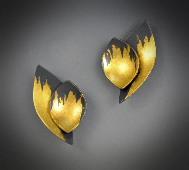 Two Leaf Stud Earrings in Oxidized Silver - Image 2