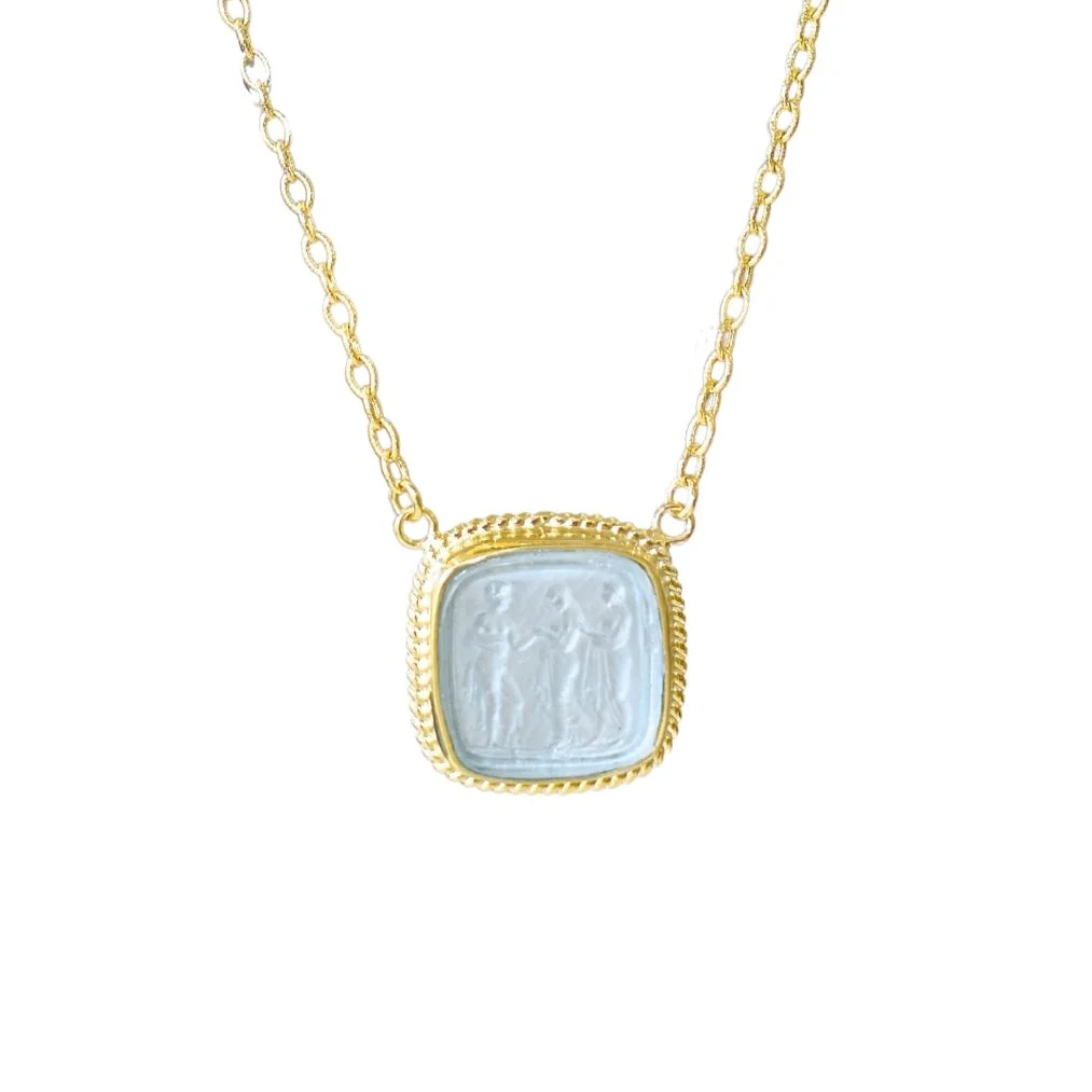 Venetian Glass 3 Graces Necklace - Aqua Blue
