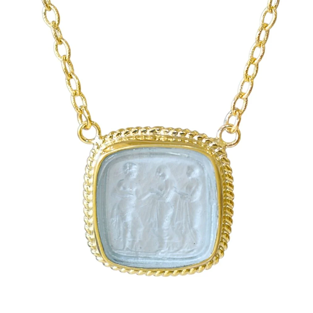 Venetian Glass 3 Graces Necklace - Aqua Blue - Image 2
