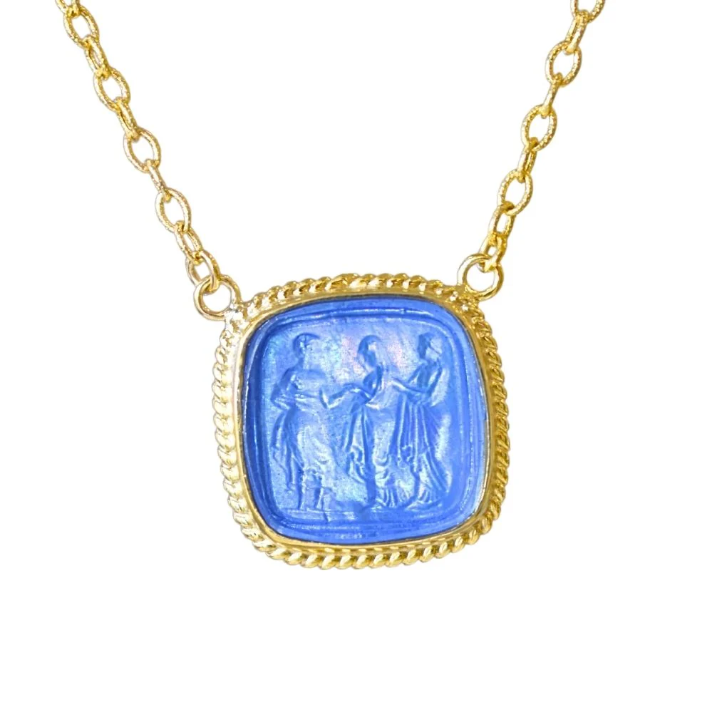 Venetian Glass 3 Graces Necklace - Cobalt Blue
