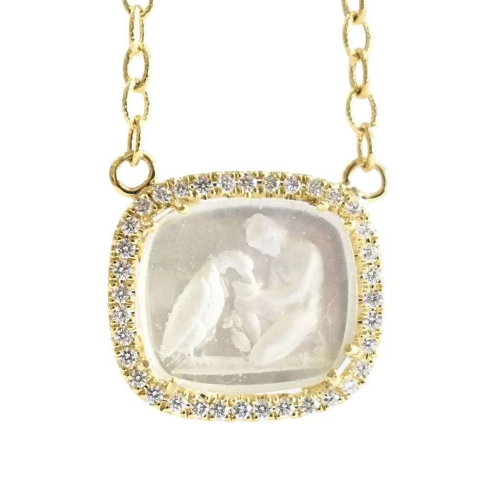 Venetian Glass with Diamond Halo Necklace - White - Image 2
