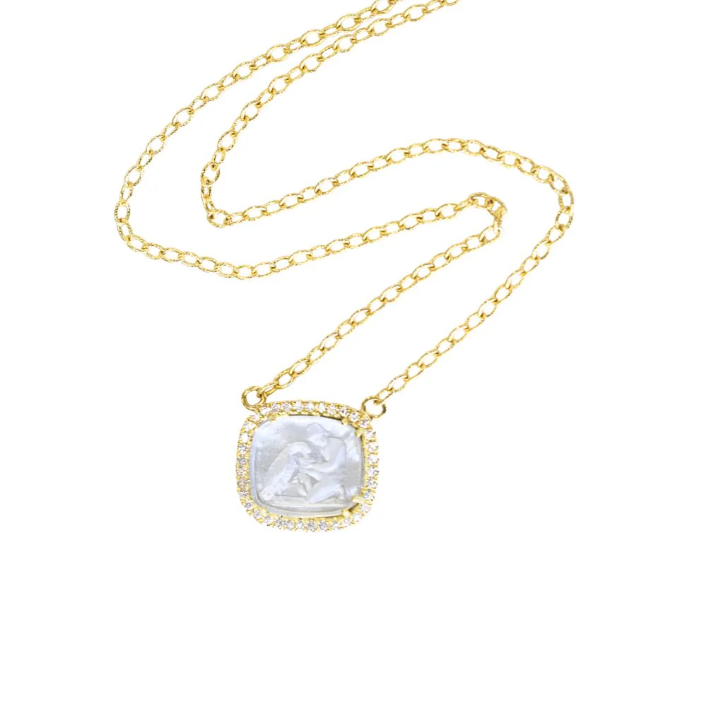 Venetian Glass with Diamond Halo Necklace - White - Image 4