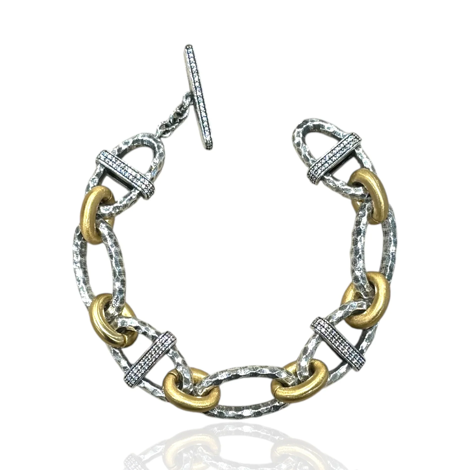 Vintage Silver Two-Tone Pave Ravelle Hammered Chain Bracelet